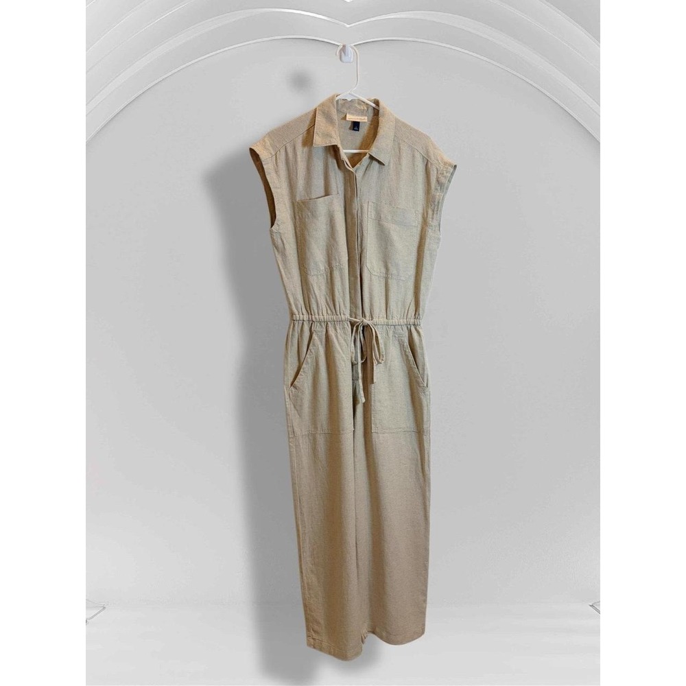 Universal Thread Women's Linen Blend Short-Sleeve Utility Jumpsuit - Tan Size-8